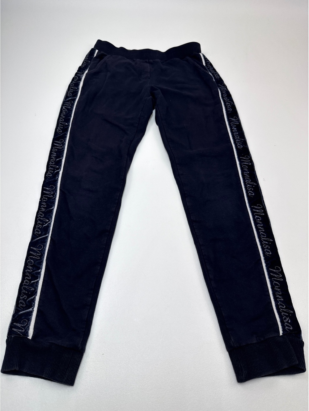 Monnalisa Girls Navy Track Pants with Logo Side Stripes